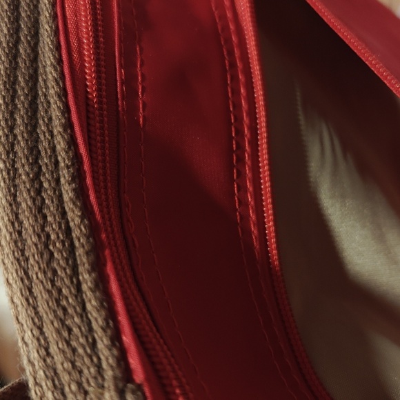 Longchamp Red Nylon Crossbody with Brown Strap - Picture 5 of 8